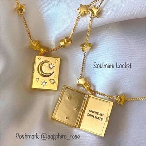 You’re My Soulmate Womens Locket Necklace Gold Stars Chain Photo Necklace NEW